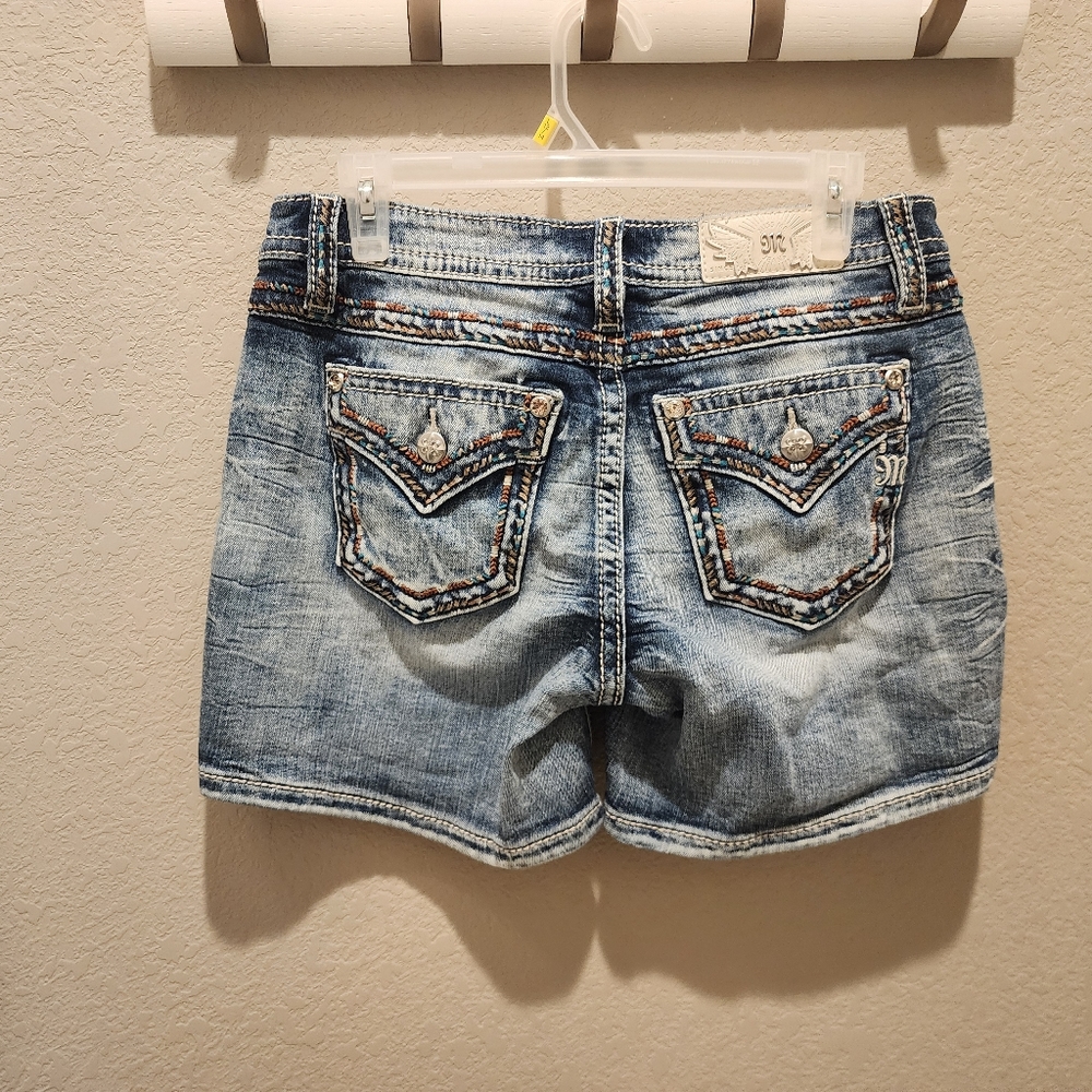 Miss Me Women's Medium Wash Mid Rise Embroidered Shorts Women's Size 29
